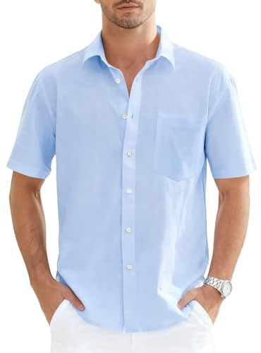 Chemisette Homme Blanche Col Mao Manche Courte Été Chemise Light Blue 5XL