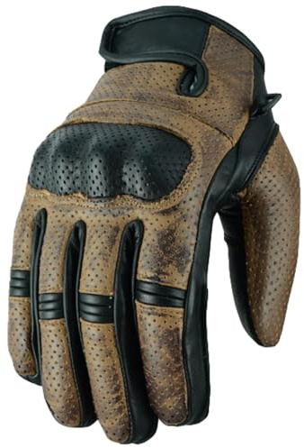 WMW WALI MOTO WEAR Herren Motorrad Leder Handschuhe Kurze belüftete Motorradhandschuhe,Motorrad Sommer Handschuhe Sommer Motorrad Handschuhe (Brown, S)