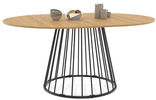 IDMarket - Table à Manger Extensible Ronde Yuna 4-8 pers Plateau Bois et Pied Filaire en métal 110-150 cm