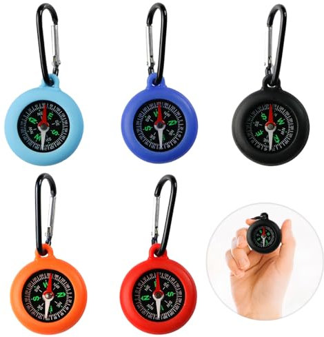 Glamifyr 5 Stück Kompass für Kinder, Outdoor Bushcraft Compass Mit Karabinerhaken, Lebenskompass Schlüsselanhänger, Tragbar für Camping und Aktivitäten im Freien, Geschenke