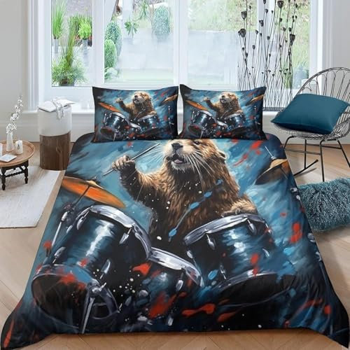 Bedding 200X200 Cm Animal Beaver Double Bed Duvet Cover Set 3D Printed Quilt Duvet Cover With Zipper Closure For Teens And Adults Ultra Soft Bedding(2 Pillowcases )-53747842869