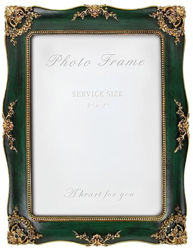 YEPOTUE Vintage Picture Frame 5x7 Inch, Ornate Photo Frame for Wall or Tabletop Display, Antique Picture Frame with Real Glass & Hook for Home Decor - Mother's Day Birthday Gift (Green)