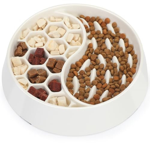 IDOGCHEW Anti Schling Napf Hund, Slow Feeder Hundenapf ø 19 cm, Futterverlangsamer für mittel- & kleine Hunde, rutschfest & Robust, Spülmaschinenfest, Lebensmittelechtes Material - Weiß