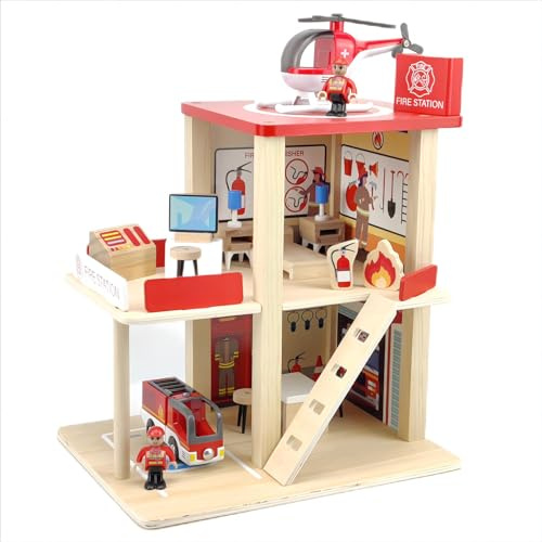 JugueteLand Feuerwehrstation Spielset aus Holz