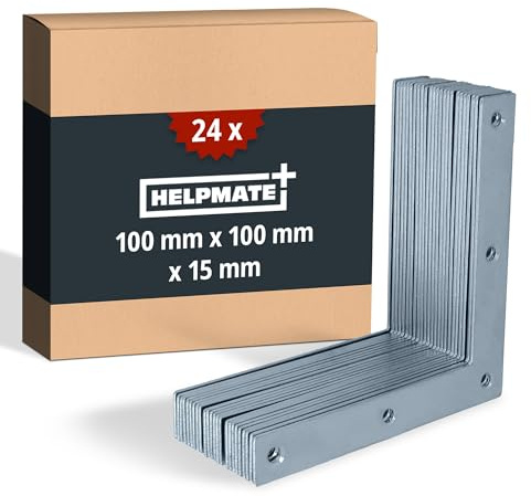 HELPMATE – 24 pièces équerres plates – 100x100x15mm – Raccord en bois galvanisé & passivé bleu – Equerre d'angle avec une excellente protection contre la corrosion, stable & durable