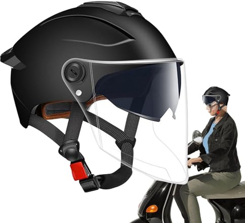 Adult Biker Helmet - Double Visor Half Face Helmet, Air Vent Design Riding Gear | Crash Resistant Scooter Helmets for Street Motorcycles, Comfortable Sports bike Headwear for Men Women Commute