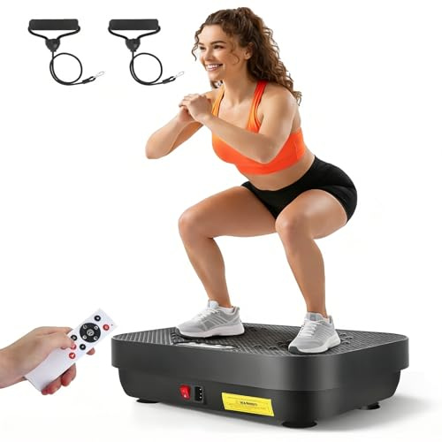 Pedana vibrante Fitness 8 modalità, 99 livelli di velocità, portata 150 kg, con telecomando e bande di resistenza