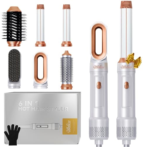 UKLISS Phon Capelli & Airstyler Pro 6 in 1 con Piastra Capelli, Arricciacapelli Automatico, Spazzola Asciugacapelli Ionico, Spazzola Lisciante per Capelli, Thermal Brush, Spazzola ad Aria Calda