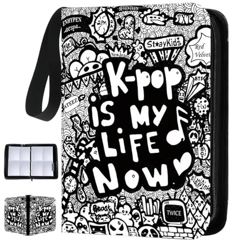 Kpop Photocard Binder - 400 Pockets PU Leather Trading Card Albums - 4 Pocket 50 Pages Card Collection Folder for Postcards & Photos - Top Loader Binder Design - Unique Kpop Gifts for Enthusiasts