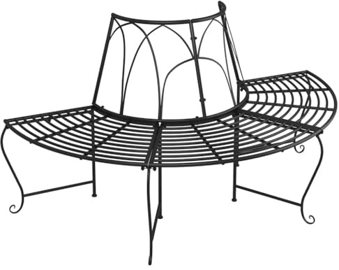 WHOPBXGAD Panchine per Albero Semicircolari 2 Pezzi Ø159 cm Nere in Acciaio Resistente Outdoor, Panchina da Giardino Cortile con Design Curvo, Seduta Naturale per Ombra Relax Festa