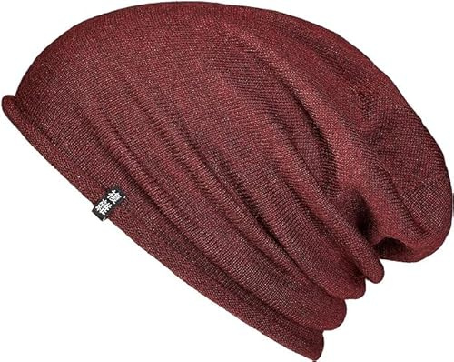Enter the Complex® Leichte Merino Mütze, Einlagig Gestrickte Slouch Beanie, 100% Merino Wolle, Damen und Herren, Maroon