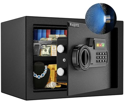 16L Security Safe Cash Box,WASJOYE Cabinet Safe with Double Digital Keypad Safety Key Lock for Home Business Office Hotel Money Document Jewelry Passport (25 * 35 * 25cm)