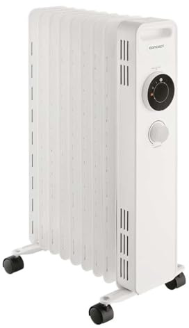 CONCEPT Husmaskiner RO3309 oljeradiator, 3 värmenivåer, 9 spröt, överhettningsskydd, frostskydd, 2000 W, vit