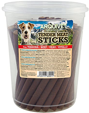 ARQUIVET Tender Meat Sticks - Vitello - 500 g - Bastoncini semi-morbidi per cani - Snack per cani - Aiuto per la cura dei denti