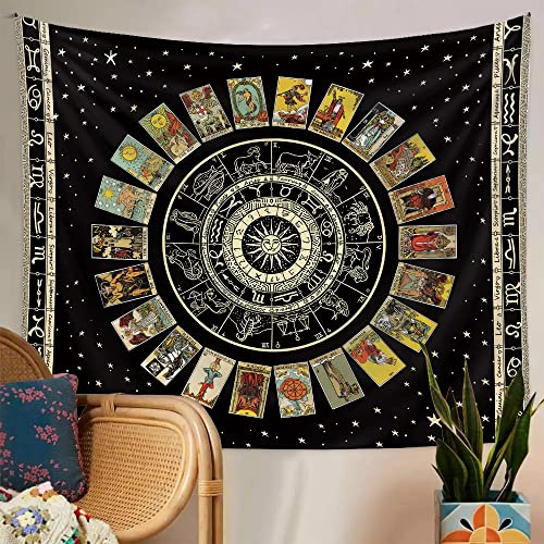 ARTCREATOR Spiritual Tapestry Star Tarot Card Tapestry Zodiac Astrology Witch Constellation Tapestries Aesthetic Wall Hanging for Teen Girl's Bedroom (Black 29x37 inches)