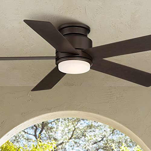Casa Vieja 52 Grand Palm Modern Outdoor Hugger Ceiling Fan with Dimmable LED Light Remote Control Oil Rubbed Bronze White Opal Glass Damp Rated for Patio Exterior House Porch Gazebo