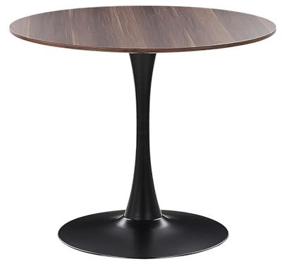 Beliani Mesa de Comedor Industrial Tablero marrón Oscuro Base Negra Redonda MDF Metal ø 90 cm Boca