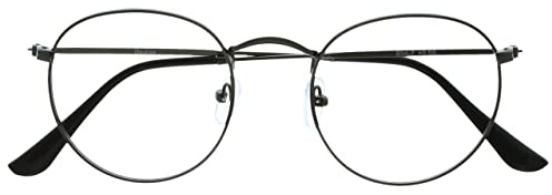OPULIZE Sol Blue Light Blocking Glasses Round Metal Retro Improve Sleep Reduce Headache Computer Glasses Gaming Anti-Reflective Matt Gunmetal Mens Womens B94-7 0.00