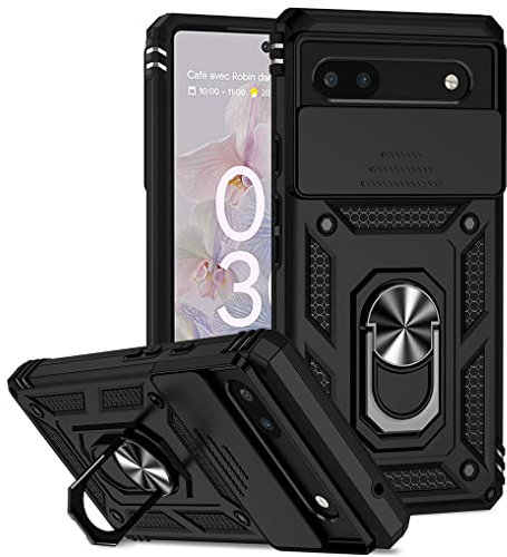 SEAHAI Hülle für Google Pixel 6A, Militär Robust Handyhülle Outdoor Stoßfest Silikon TPU + PC Handy Case Schutzhülle mit Kameraschutz und 360 Grad Ring Ständer - Schwarz
