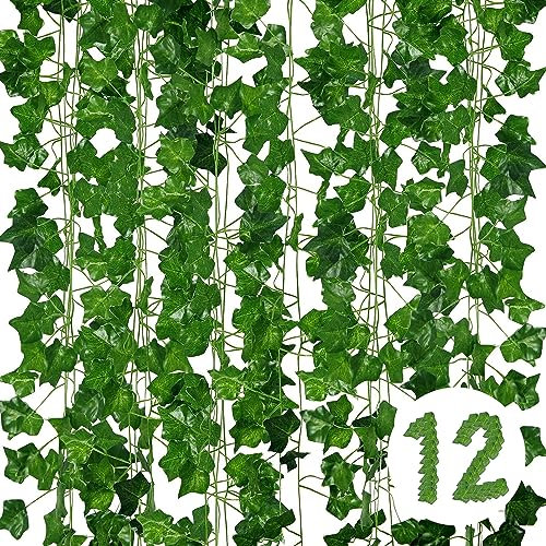 Vinabo Lierre Artificiel Guirlande Chambre, 12Pcs * 2.1m Faux Plante, Decoration pour Extérieur, Noël, halloween,Patio,Mariage,Fête