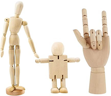 3 Pezzi Uomo Modello di Legno, Peg Figure in Legno, Manichino per Disegno, Legno da Decorare Bambola, Mano Di Legno Snodabile Sinistra, per Pittura, Decorazione del Desktop, Regalo di Compleanno