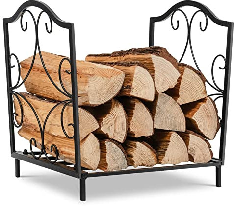 GYMAX Scaffalatura Portalegna da Esterno ed Interno, Telaio in Metallo, Impilatore di Legno per Camino (3)