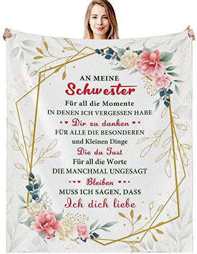 G-dake Schwester Geschenk, Beste Schwester Kuscheldecke mit Spruch, Sinnvolles Geschenk für Schwester Geburtstagsgeschenk Geschenkideen, Flauschige Decke 130x150cm
