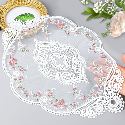 2 Stück Retro Stickerei Spitzen Tischsets 45 x 31 cm Tischmatte Aus Spitze Spitzendeckchen Französische Blume Bestickte Tischmatte Vintage Häkeldeckchen Vasenmatte Tassenmatte für Tassen Schalen