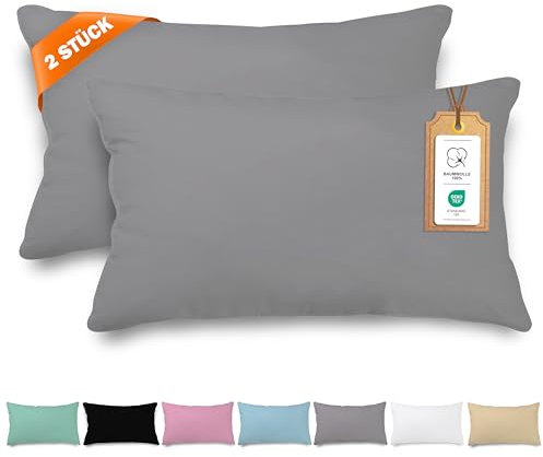 Veluna Home Kissenbezug 40x60cm - 100% Baumwolle(2er-Set) - Grau - Dicht gewebt mit 57 Fäden/cm² - Kopfkissenbezug - Oeko Tex Zertifiziert - Renforcé Kissenhülle für Kissen mit Reißverschluss