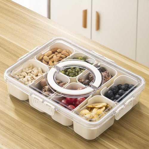 Aoshet Snackbox mit 8 Fächern, Snackschale mit Deckel, Spülmaschinenfest Snackbox Organizer, Snack Behälter für Snacks, Obst, Nüsse, Kekse, Kuchen