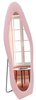 SensaHome Gepolsterter Standspiegel in Form – Ganzkörperspiegel Wildledersamt – 60 x 160 – Rosa