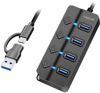 LogiLink UA0419 USB 3.2 Gen1 Hub with 4 Ports and On/Off Switch (per Port)