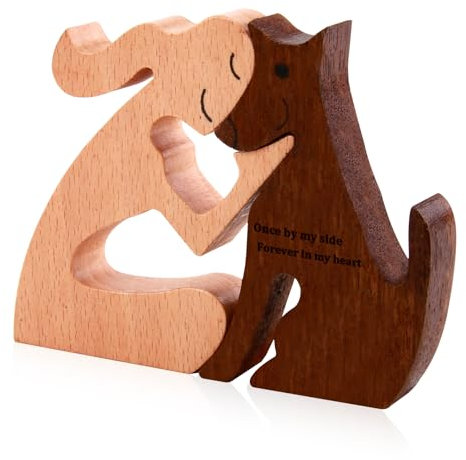 Smomend Mann und Hund Holzstatue Holzskulptur Hundefiguren Ornamente, 11 x 8,5 x 1,5 cm, Schreibtisch und Regal, Mensch-Hund Bindung Kunstwerk als Geschenk für Hundeliebhaber, Familie und Freunde