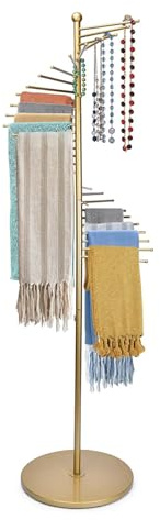 XCRFKGW Porte-écharpes Porte-manteau en Métal, Support à Foulard en Spirale Autoportant, Cintre Multifonctionnel avec 30 Tiges pour Cravates, Ceinture, Pantalon, Serviette (Or, 42x170 cm)