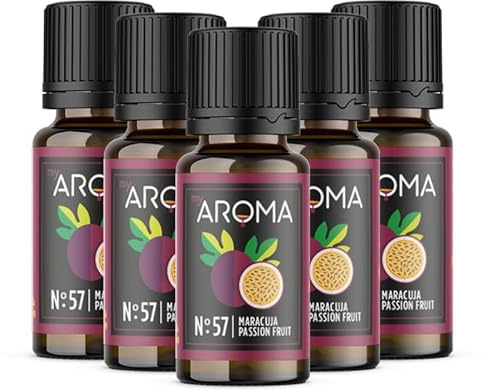 myAROMA Flavour Drops – Maracuja 5 x 10 ml, flavour drops senza zucchero, senza calorie e vegano, aroma alimentare naturale senza coloranti artificiali per cottura, cibo e bevande, n. 57