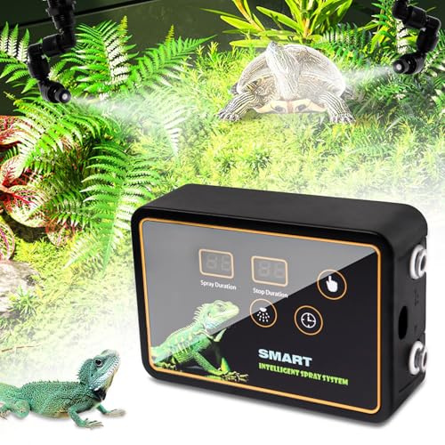 GuKKK Sistema de Nebulización Terrario,Humidificador de Reptiles con Temporizador y Boquillas de Cabezal Ajustable de 360°, Nebulizador para Anfibios Reptiles Plantas Flores