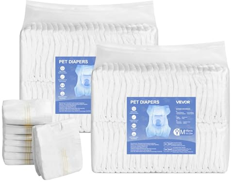 VEVOR Pannolini Monouso per Cani, Super Assorbenti per Cani Femmine, Pannolini a Prova di Perdite a 360° con Indicatore di Umidità per Addestramento, Taglia M, 144 Pezzi, 2 Confezioni da 72