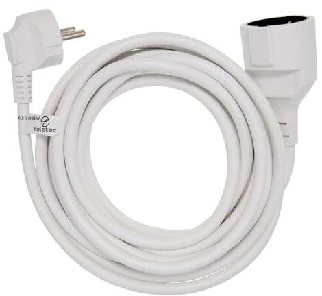 feletec Verlängerungskabel 5m weiß für Innenbereich mit Winkelstecker 16A 230V 3680W