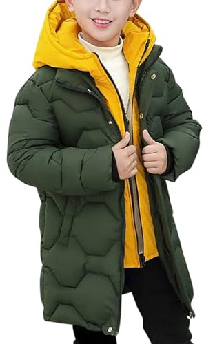 Generisch Winterjacke für Jungen Steppjacke Mit Kapuze Langarm Baumwollmantel Kinder Winter Warme Winddicht Puffer Leichter Mantel Reißverschluss Freizeitjacke Outdoor 140