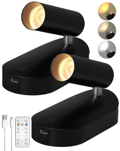 Lamptobe Spot Led sans Fil pour Intérieur 2000mAh,Lot de 2 Spots Applique Murale Intérieure Rechargeabler,Éclairage Ascendant Autocollan à 3 Couleurs et Gradation de Lumière pour Plantes et Tableaux