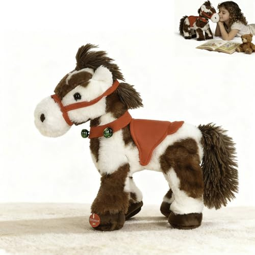 Cavallo Peluche Elettrico Maculato,peluche Natalizio Cavallo Elettrico Intelligente,puledros Marrone E Bianco Maculato Interattivo Che Cammina,nitrisce E Muove La Coda,peluches Realistico Per Bambini
