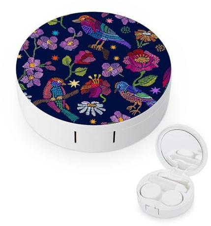 fkgvwo Contact Lens Case Birds and Flowers Contact Lens Holder Box Container Soak Storage Kit