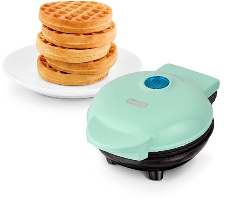 Dash - DMW001AQ - Gofrera de tamaño mini, para hacer gofres individuales, hash browns, gofres keto, con superficies antiadherentes fáciles de limpiar, 10,16 cm, color aguamarina