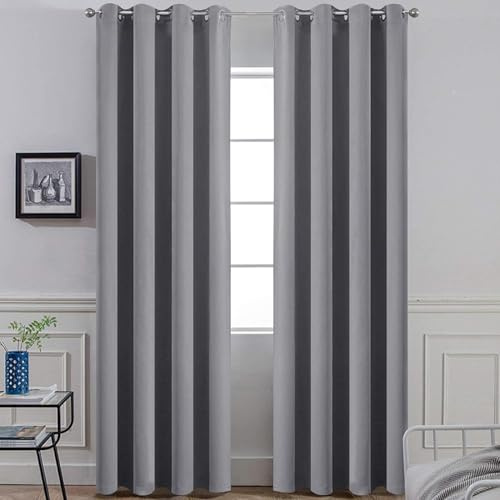 Yakamok Room Darkening Gray Blackout Curtains 84 Inch Long Light Blocking Thermal Insulated Window Treatment Grommet Drapes for Bedroom Living Room, 52W x 84L, Grey Curtains, 2 Panels