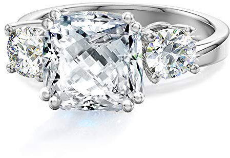 Samie Collection 3.67 ctw 3 Stone Cushion Cut CZ Engagement Ring, White Gold Plated – Royal Wedding Inspired Bridal Promise Ring, Size 7
