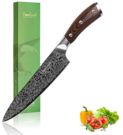 FineTool Kitchen Knife, Finetool 8 inch Professional Chef's Knives 7Cr17 Stainless Steel Vegetable Cleaver with pakkawood, Sharpest Cooking Knives Best Choice for Home, Brown (F-Chef's Knives)