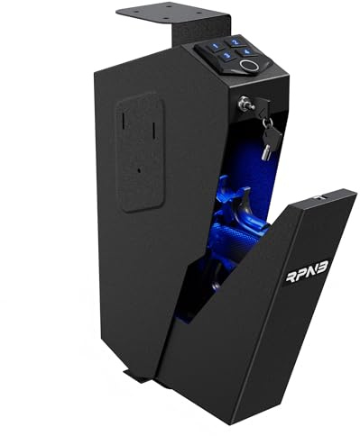 RPNB Mounted Gun Safe with Auto Open Lid Biometric Fingerprint Lock, California DOJ Certified Handgun Safe