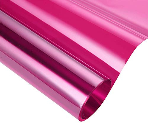 Transparent Decorative Window Film Anti UV Colorful Adhesive Vinyl Heat Insulation Solar Window Tinting Sheets Glass Film for Christmas Home Decoration, 17.7Inch x 78.7Inch, Dark Pink