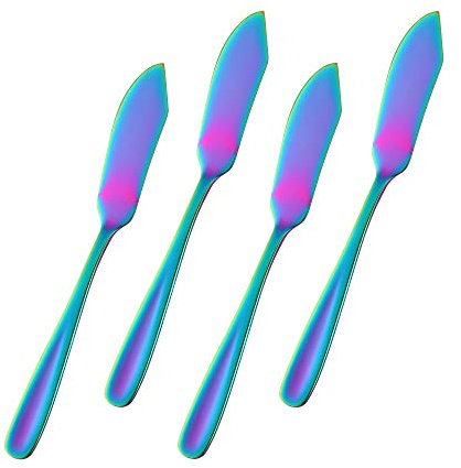 Cheese Desert Knives, Set of 4, Baikai Stainless Steel 18/10 Breakfast Butter Knife, Slicer Sandwich Spreader (Rainbow)