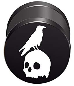 BlackAmazement Faux plug d'oreille en acier inoxydable 316L avec tête de mort - 10 mm - Noir - Pour homme et femme